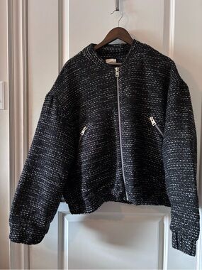 MIKUTA-The Black Sparkly Tweed Bomber Jacket